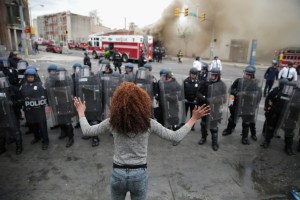 Baltimore riots April 2015 woman faces police